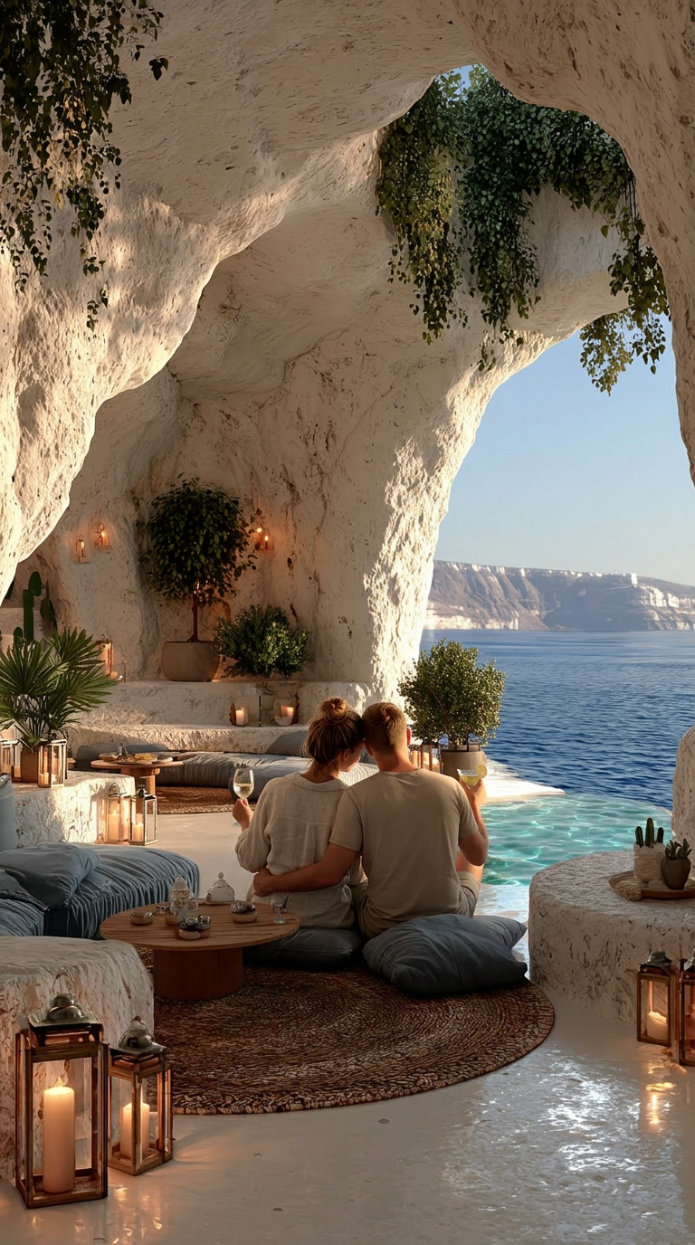 A whitewashed cave overlooking the Aegean